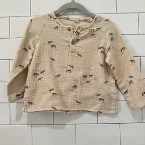 Quincy Mae Cream Horse Long Sleeve Tee